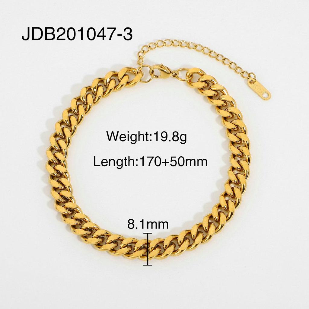 18K Gold Plated Stainless Steel Layered Bracelet Set: Miami Cuban Chain, Bangle, Flat Snake Design for Women