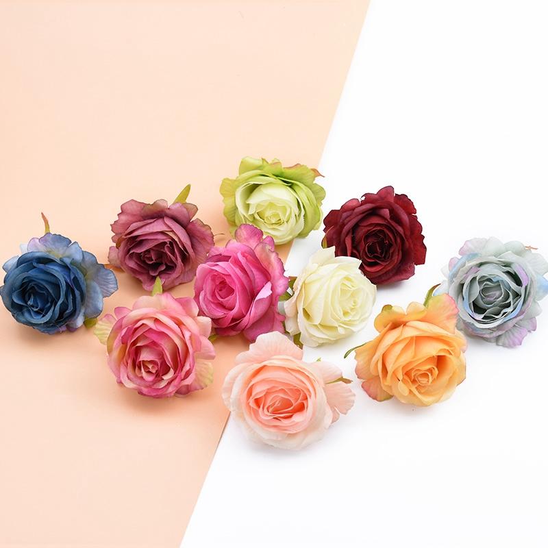 10Pcs Artificial Flowers Silk Roses Head Home Wedding Decoration Garland Palnts Wall Christmas Diy Scrapbooking Craft Supplies