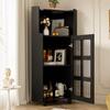 Black Corner Cabinet with Lacquer Finish & LED Lighting – Corner Dresser with App Control, for Living Room, Bookshelf, Bathroom (63.5*124 cm, Black)