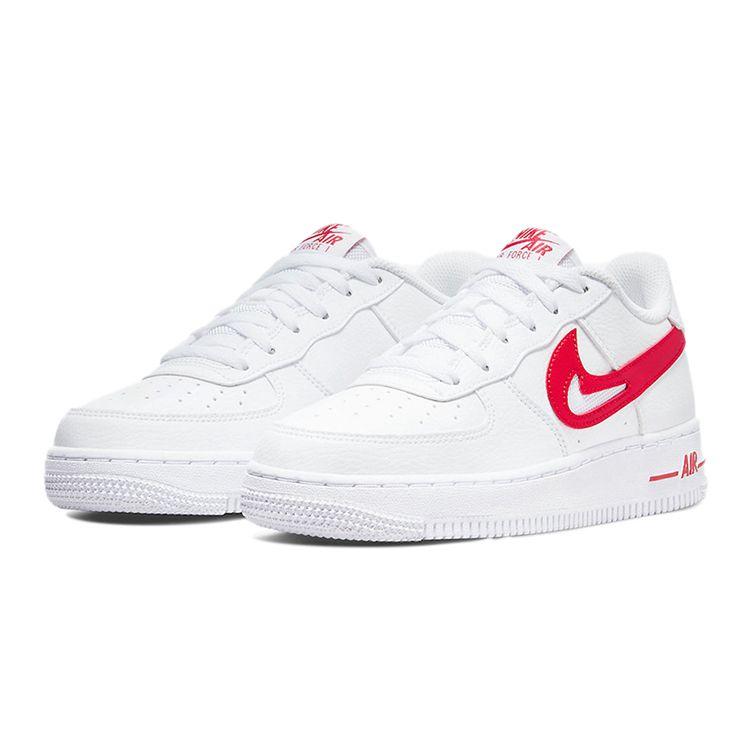 Nike Air Force 1 GS Cut-Out Swoosh - White University Red Kids Sneakers DR7970-100
