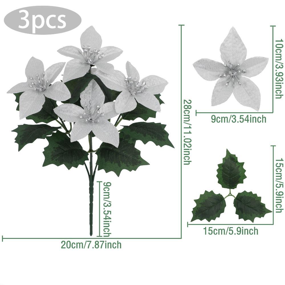 

Plastic Plants Christmas Artifical Flowers with 5 Forks Reusable Christmas Ornaments DIY Accessories Creative Vase Decoration срібний