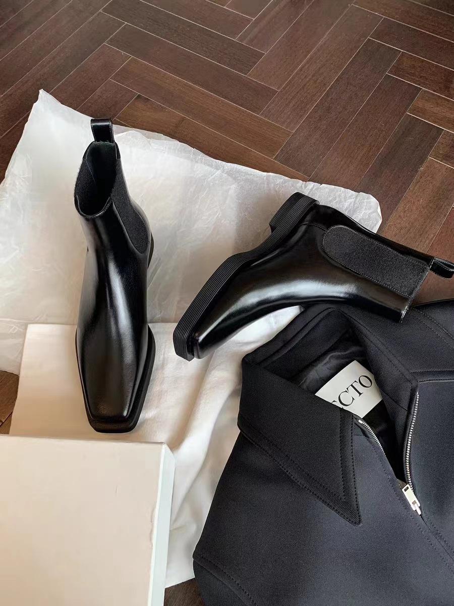 

Grape mother of the same style, British temperament square head Chelsea boots thick heel thick sole leather short boots women s 2025 autumn and winter 40