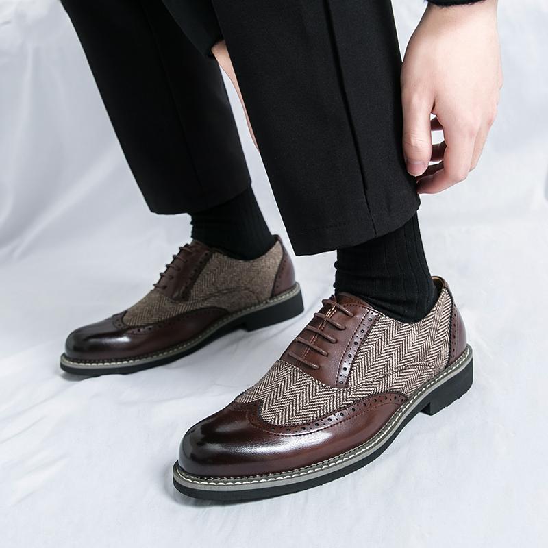 Size 38-46 Business Men Brock Shoes European American Lace-up Business Comfortable Breathable Fashionable Leather Shoes Men