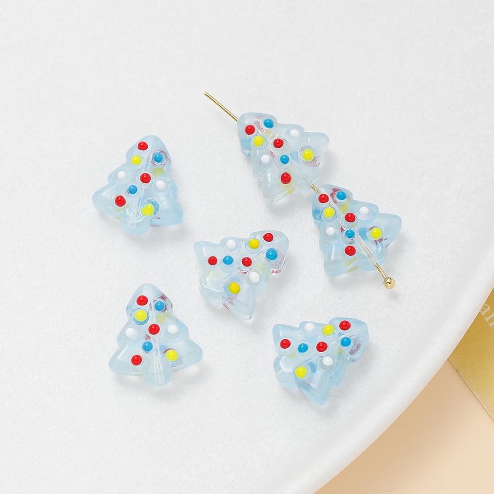 2pcs 15x16.5mm Glass Beads Colorful Christmas Tree Spacer Bead for Keychain Christmas Decoration DIY Jewelry Making Accessories