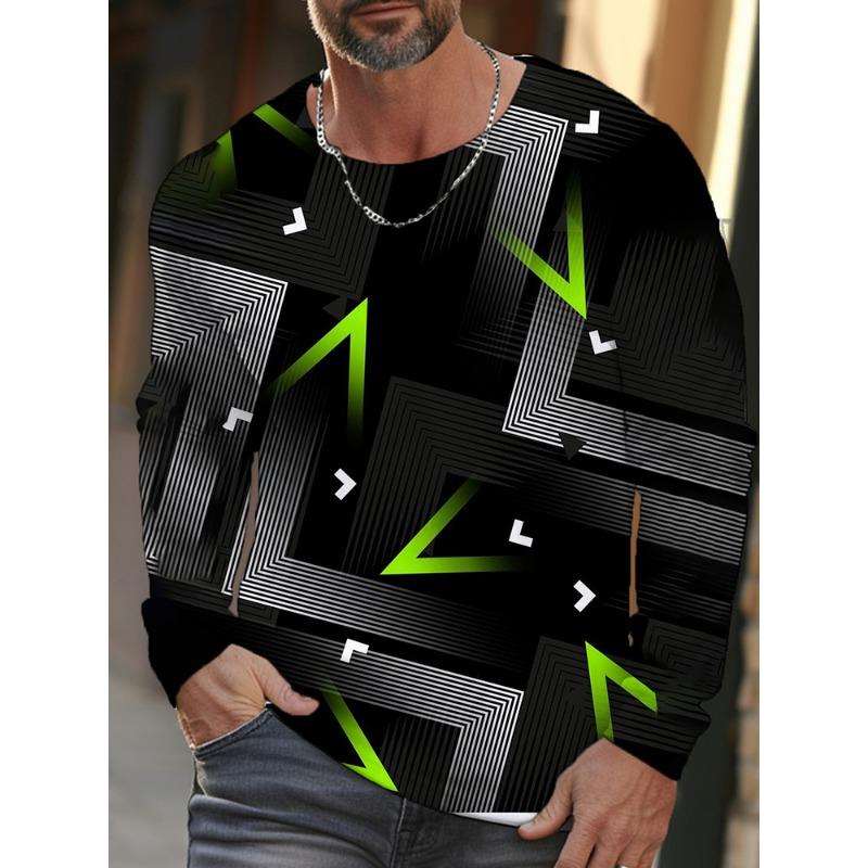 Daily Exercise Men's Training Top Street Style Men's Fashionable T-shirt 3D Printed Men's Warm Long-sleeved T-shirt For Autumn