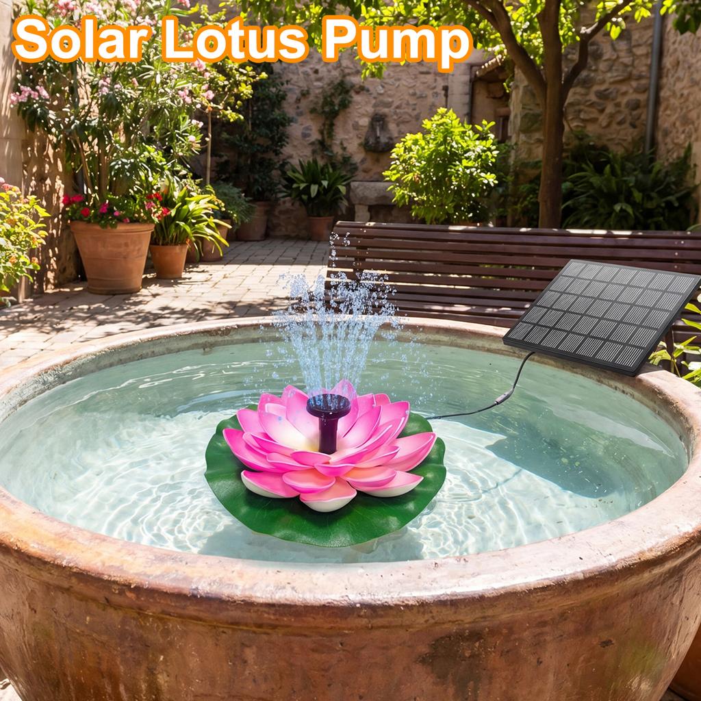 Lotus Free Standing Solar Fountain with 6 Nozzles Mini Solar Powered Fountain Pump Floating for Garden Pond Pool and Outdoor
