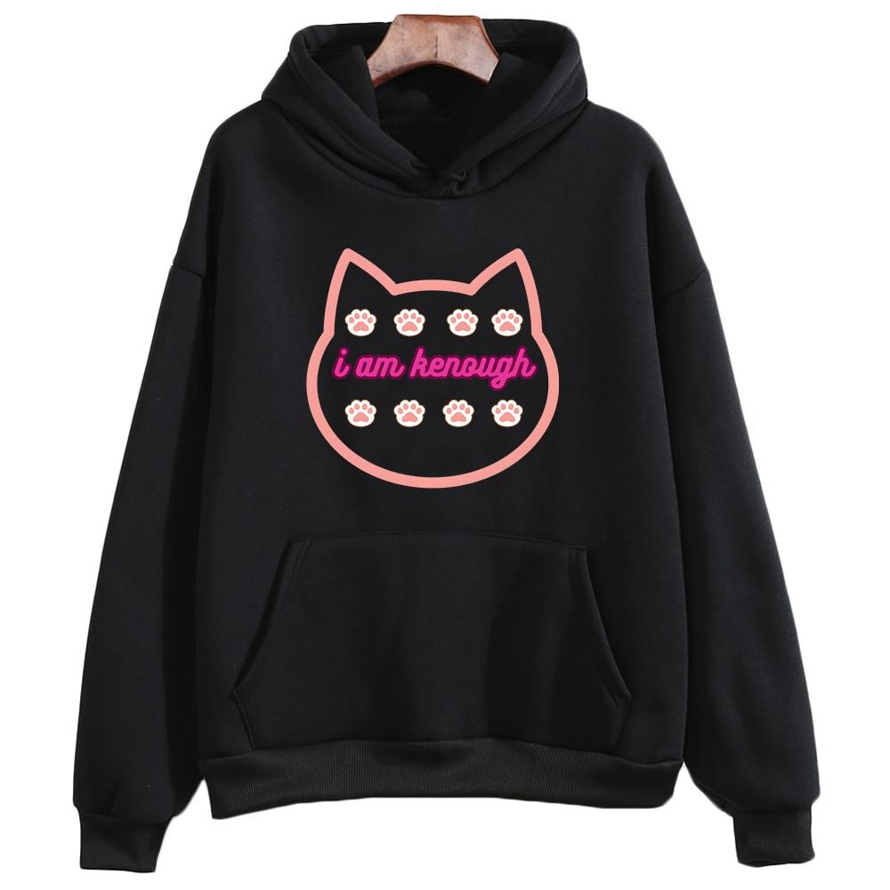 

Я Kenough Barbenheimer Ярко-розовые толстовки с капюшоном Barbiee Cat симпатичные толстовки с графическим принтом Женщины с длинным рукавом Флисовые пуловеры с капюшоном