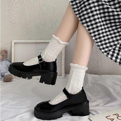 Primavera Verão e Outono Retro Mary Jane Salto grosso Sola grossa Sapatos simples Bico redondo Sapatos retrô Plus Size