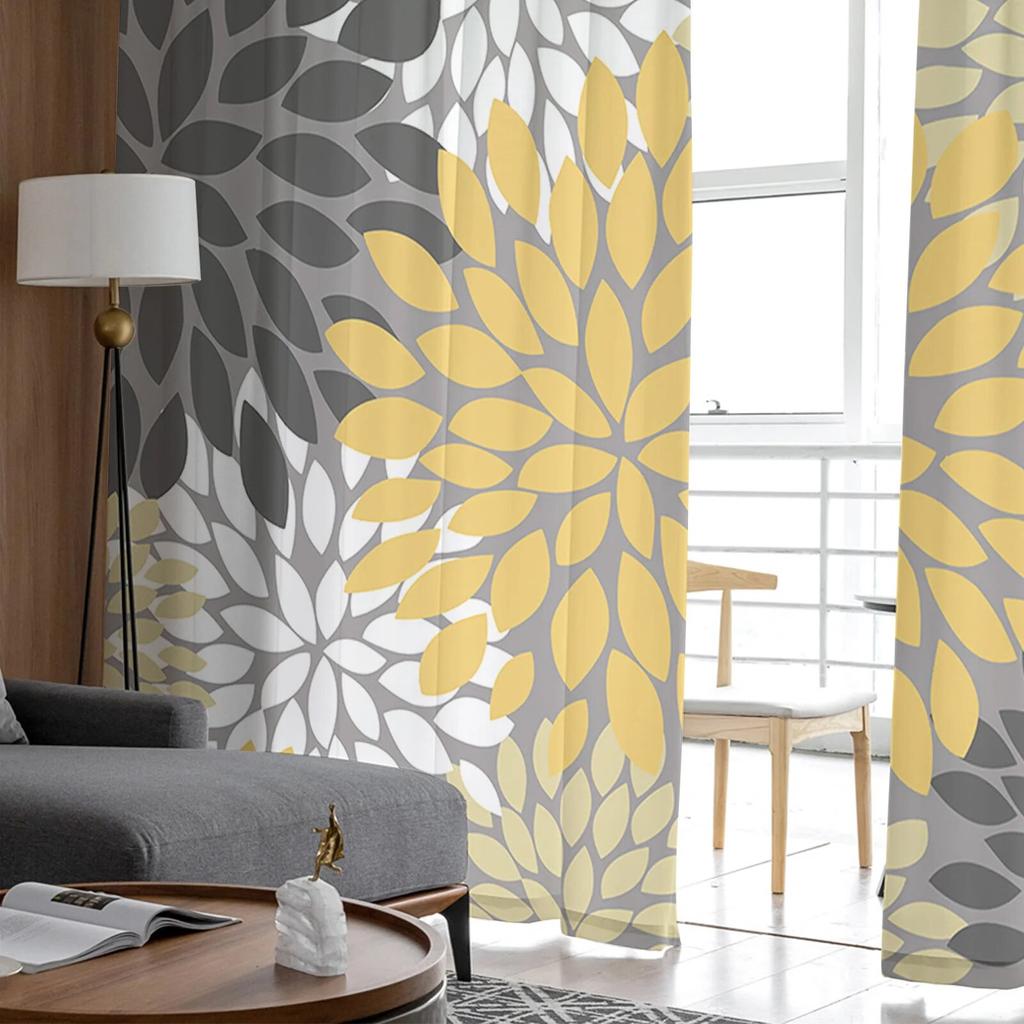 Perdele din tul cu flori galbene de culoare vintage Dahlia pentru sufragerie perdele transparente pentru dormitor perdea fereastră de bucătărie