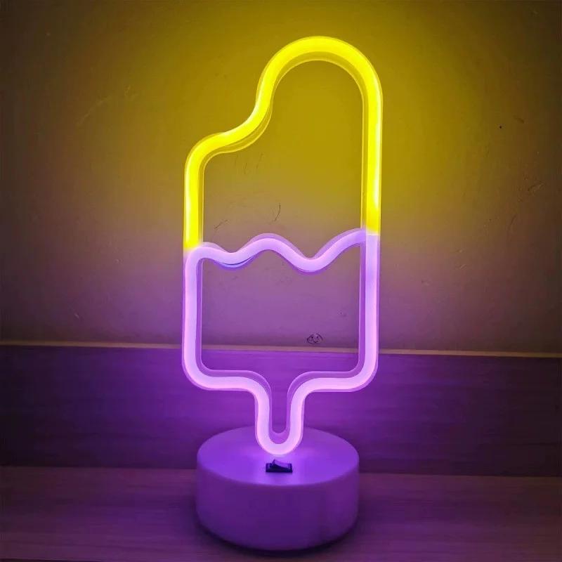 Festoon LED Neon Night Light Sign Flamingo Coconut Tree Cactus Table Lamp Kids Birthday Gifts Room Decoration USB/Battery Power