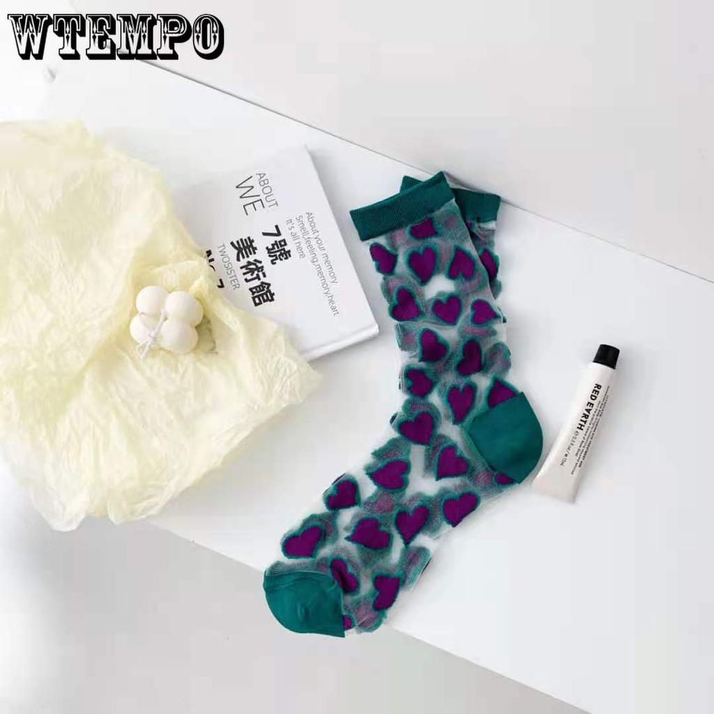 6pcs Crystal Long Socks Women Spring Summer Love Transparent Glass Silk Japanese Cute Thin Mid-Calf Stockings