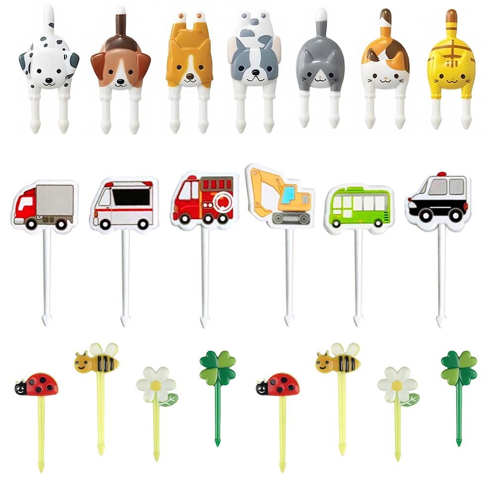 Mini-Fruchtgabeln Zahnstocher Set für Jungen Kinder Kinder Kunststoff Tier-Lebensmittelspieße für Bento Lunchbox Dekorationszubehör