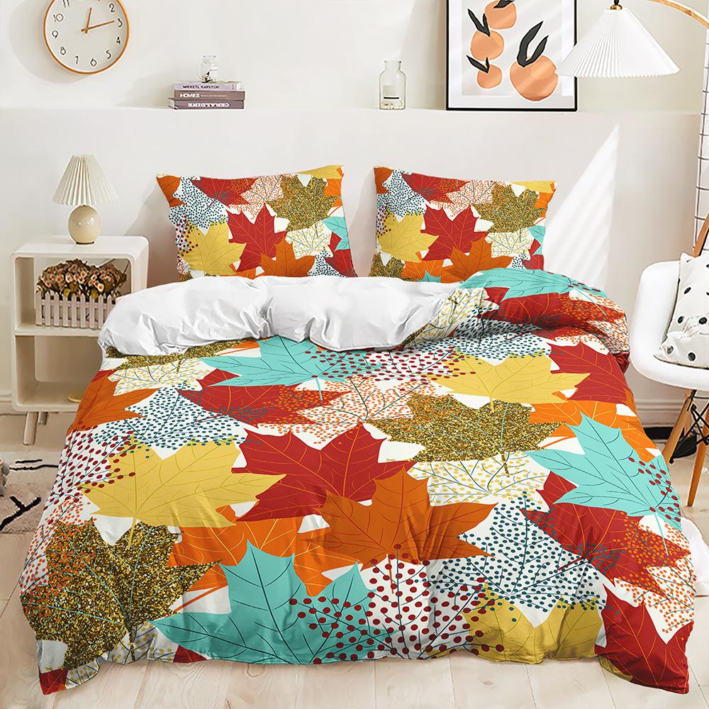 Bed Three-Piece Fallen Leaves Autumn Maple Leaf Quilt Cover 3D Digital Printing Kit
