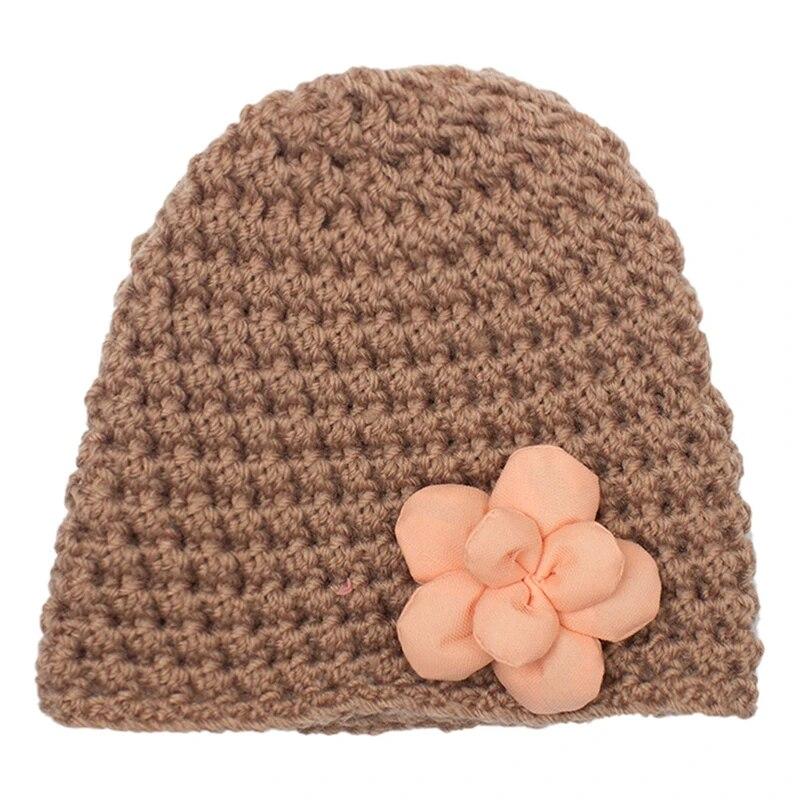 Knitted Baby Hat with Flower Autumn Winter Warm Boy Girl Beanie Cap Cute Solid Color Newborn Infant Bonnet Accessory
