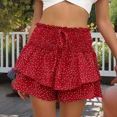 Sommer Damen Rockhose Freizeithose Tailliert Gepunktet Bedruckte Shorts