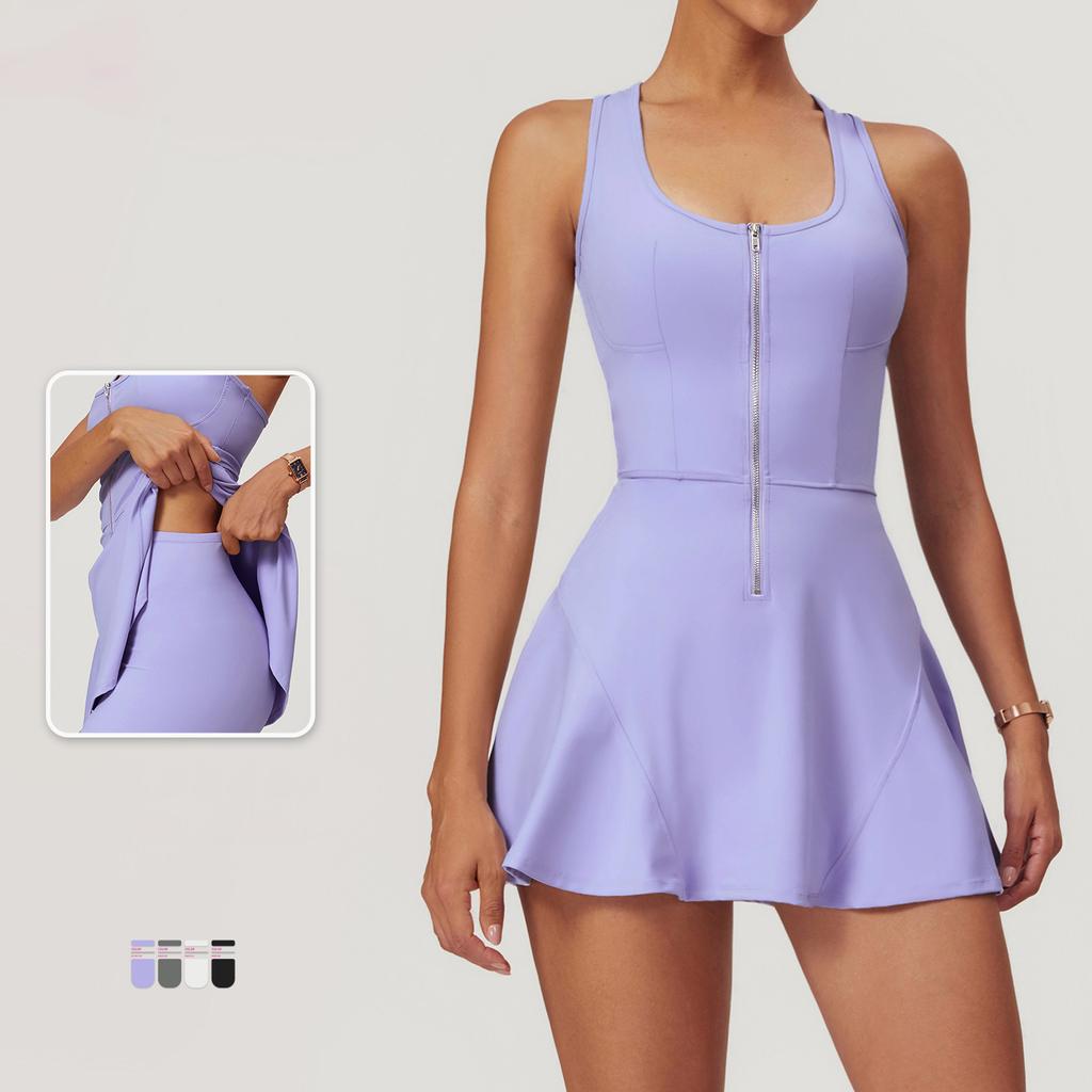 Sports Zipper Dress Women Summer Outdoor Running Dresses