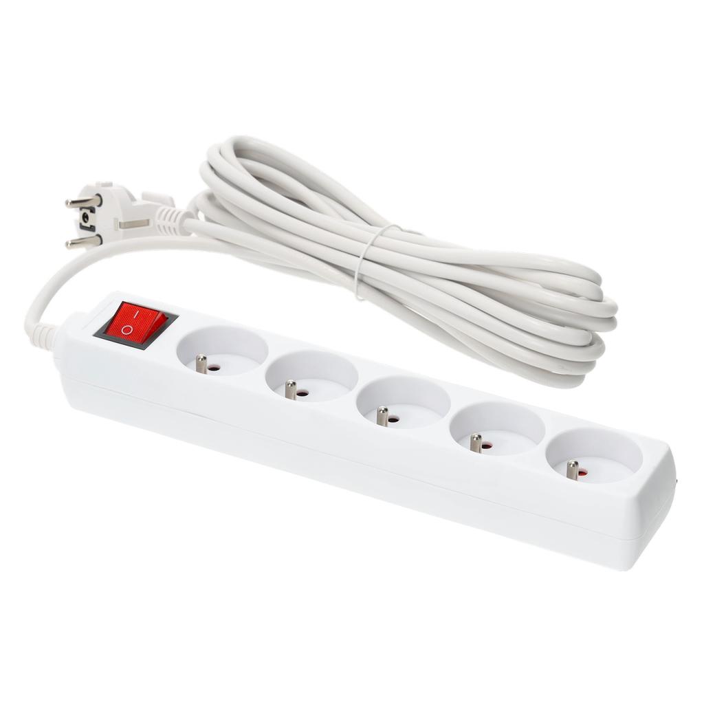 5-socket extension cord, 5 , with switch and grounding, white