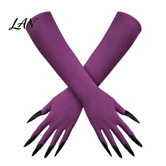 Elastic Polyester Costume Gloves 1 Pair Halloween Ghost Claw Gloves, Long Fingernail Witch Scary Cosplay Handwear Accessory, Dark Party Performance