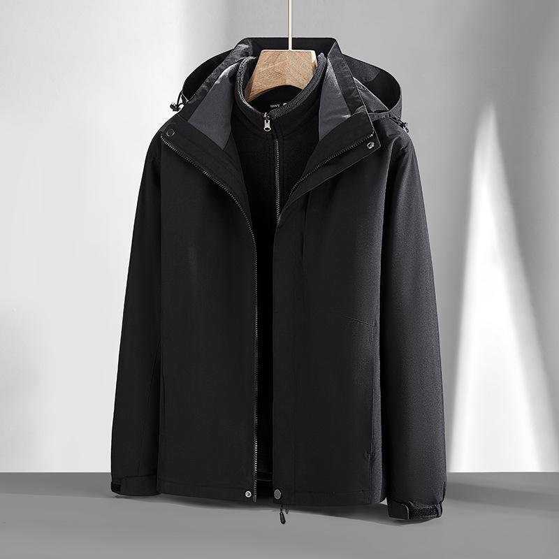 Autumn & Winter 3-in-1 Couple's Fleece-Lined Jacket Set: Detachable, Thickened Outdoor Mountaineering Coat for Men & Women
