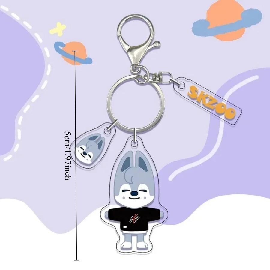 Anime Skzoo Doll Figure Keychain KPOP-SKZ-STAY Cartoon Double-Sided Printed Transparent Acrylic Key Ring Bag Accessory Fans for Carry Mini Lightweight