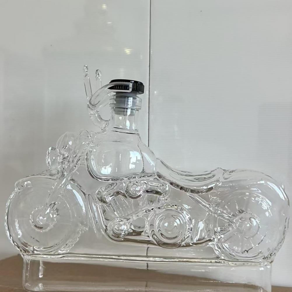 Motorcycle Wine Bottle Rider Wine Gift Vintage Motorcycle Wine Decanter with Stable Base Easy-open Stopper Glass for Parties
