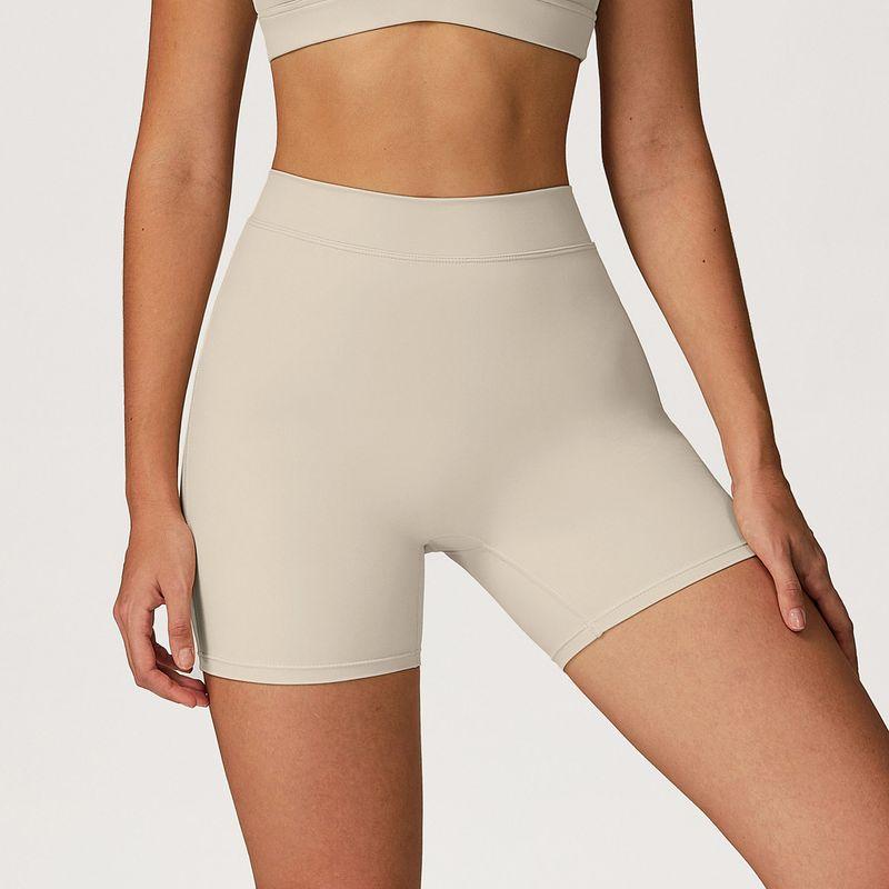 and American Style Brushed Yoga Shorts for Women, High-Waisted, Stretchy, Tight-Fitting, Peach-Lifting Shorts, Running and Fitness Sports Pants