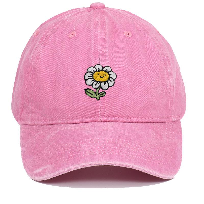 Korean Style Sunflower Embroidered Cotton Baseball Cap with Sun Protection