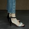 Handmade~ Super beautiful self-retention~ Pearl sandals fairy style sexy thin heel one-word buckle high heels female summer
