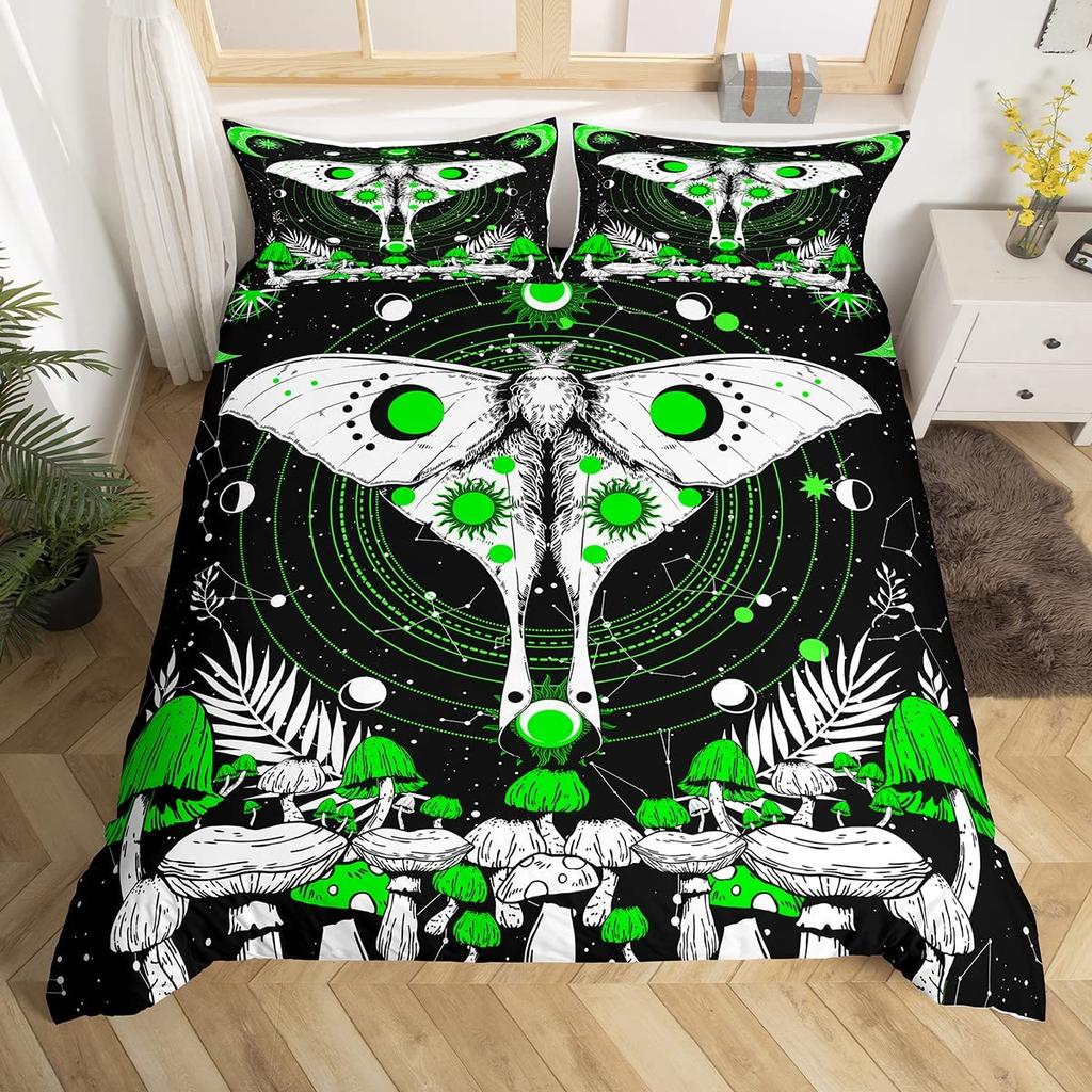 Flowers Moth Butterfly King Queen Duvet Cover Trippy Mushroom Bedding Set Moon Starry Sky Quilt Cover Polyester Comforter Cover