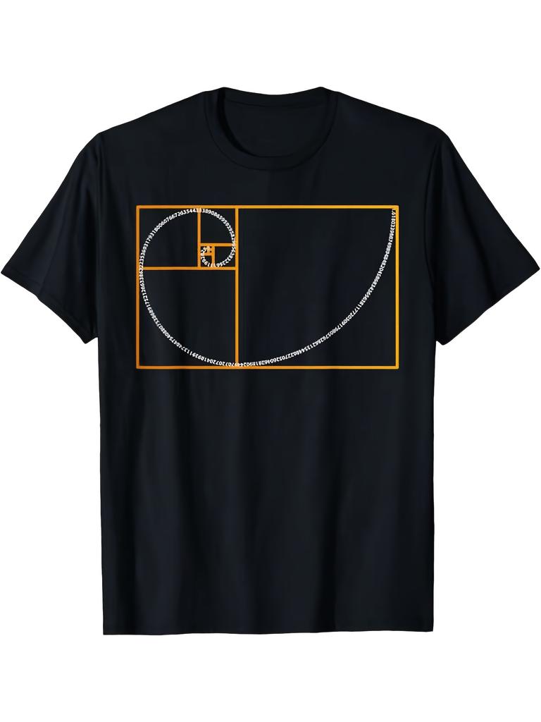 Men Black T Shirt with Golden Ratio And Fibonacci Spiral Arc Design Casual Valentine's Day Christmas Father's Day Gifts Christmas Outfits Design Relax