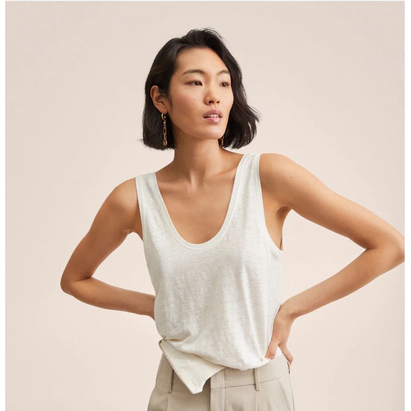 RR & II Linen Vest Top Foreign Trade Big Brand Withdraw from Cupboard Brand Women clothes Fan Luo Fano Export U-Collar Cotton and Linen
