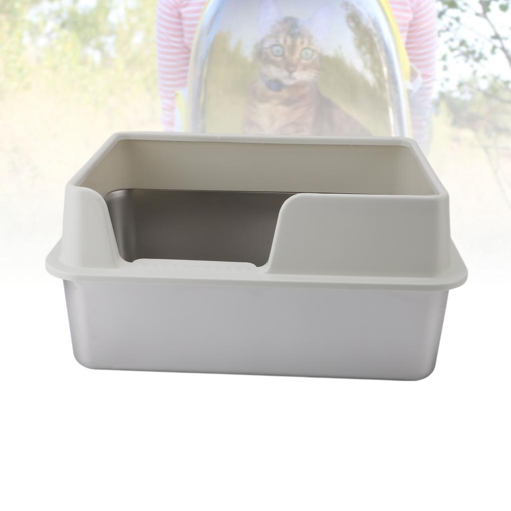 Stainless Steel Litter Pan   Proof Large Open Top High Side Litter Pan with Scoop
