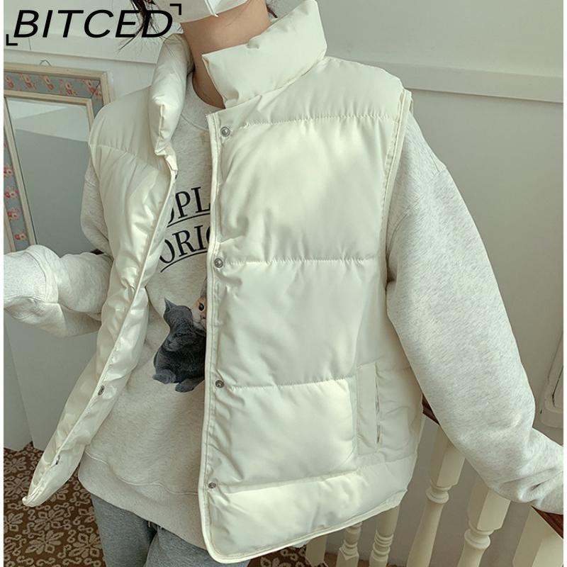 BITCED Down-Filled Cotton Vest for Women Stand-Up Collar, Short-Length Autumn/Winter Loose-Fit Cotton Jacket Lightweight Vest Outerwear