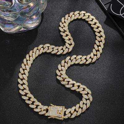 Ensemble Collier et Bracelet Chaîne Cubaine Hip Hop Diamant Croisé pour Hommes et Femmes - Bijoux de Mode Accessoires Clavicule