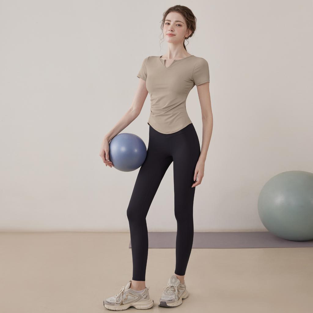 Yoga clothes women's 1011 new summer short-sleeved running thin sports top Pilates training fitness clothes set