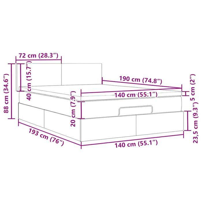 VidaXL Cadre de lit ottoman et matelas gris clair 140x190 velours, cadre de lit, cadre de lit rembourré, cadre de lit 3311699