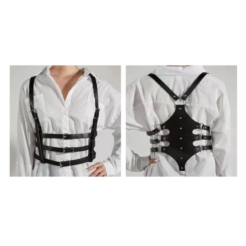 Punk Waist Belt Women Halloween Leather Skinny Body Adjustable Belts with Alloy Buckle for Party Night Club Waist Slim