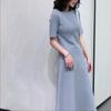 New summer women's clothing short-sleeved slim-fitting and thin bottoming dress, long dress inside, women's high-waisted A-shaped skirt