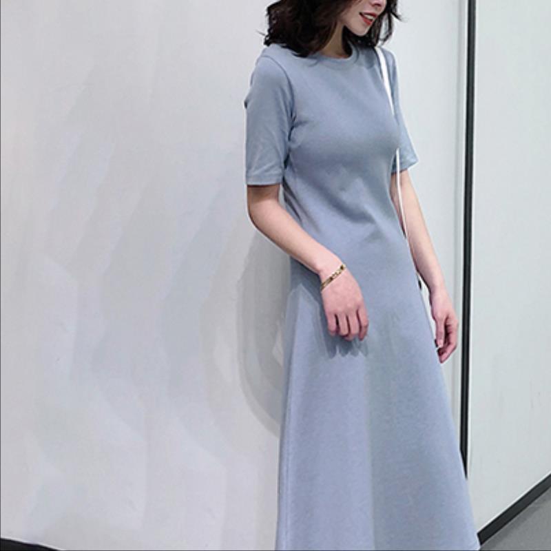 New summer women's clothing short-sleeved slim-fitting and thin bottoming dress, long dress inside, women's high-waisted A-shaped skirt