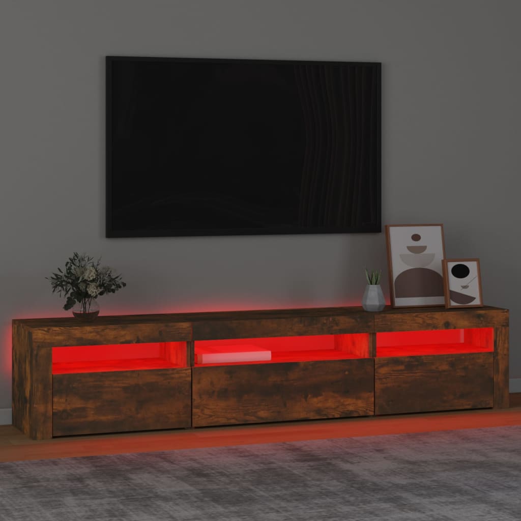 Vidaxl Szafka Pod Tv Z Oświetleniem Led, Przydymiony Dąb, 195X35X40 Cm