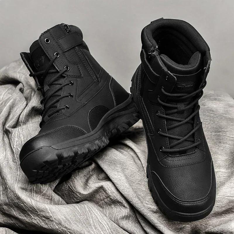 Herren Wasserdichte Leder Wander-Arbeitsstiefel Herren Sneaker Rutschfest Leicht Atmungsaktiv Rutschfeste Wüstenstiefel Schuhe für Herren
