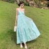 Sanya Beach Vacation Dress Women's Blue Vacation Dress Seaside Beach Suspender Dress Sexy Backless Dress Summer