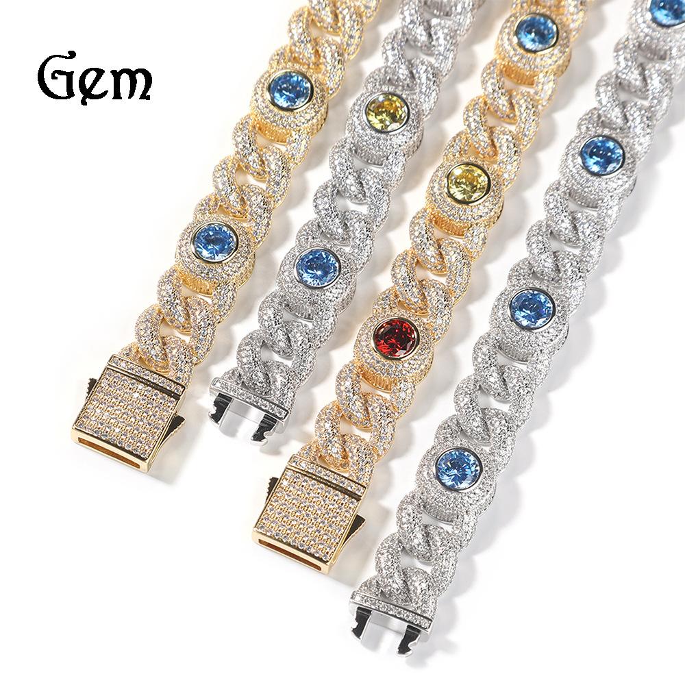 Hip Hop 15mm Color Zircon Cuban Necklace Male and Female Personality Dopamine Color Necklace