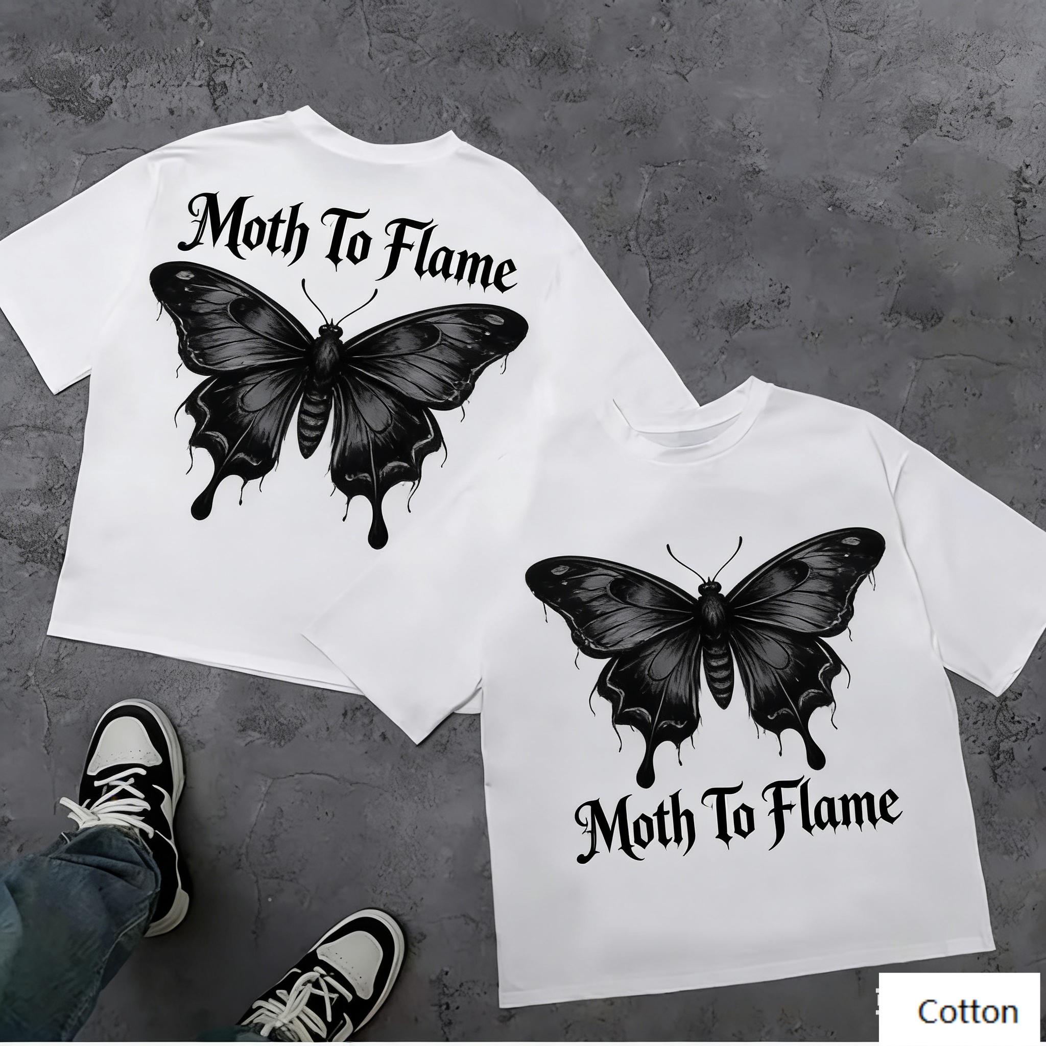 

Dark Gothic Street Style Unisex Cotton TShirt with Moth Print SkinFriendly Cotton Material Regular Fit for Trendsetters 4XL
