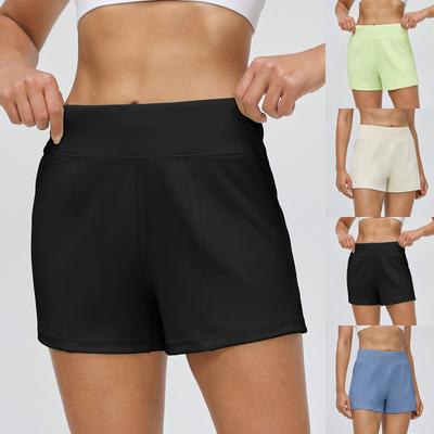 Pantalones cortos de rodilla de cintura alta para mujer con bolsillos para mujer Yoga Caminar Correr Deportes Gimnasio Pantalones cortos