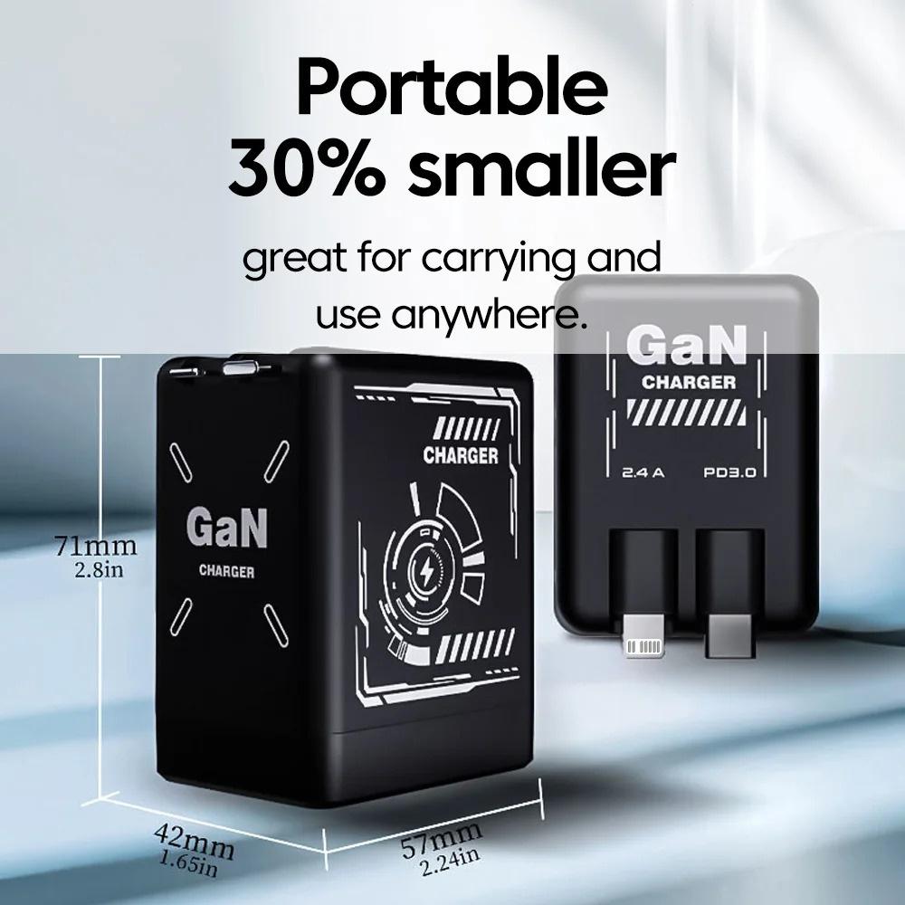 11W GaN PD1.1 Fast Charger with Retractable Type C Cable Foldable Adapter Portable Universal Charging Protection for Smartphones