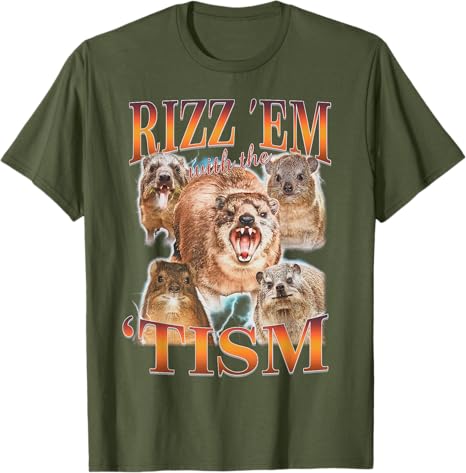 Autism Funny Rizz Em with The Tism Meme Autistic Hyrax TShirt Cute Animal Print Graphic Outfit Summer Fashion Streetwear Unisex