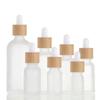 5-100ML Frosted Glass Dropper Bottle Essential Oil Lotion Cosmetic Skin Care Container With Wood Bamboo Lid Refillable Dispenser