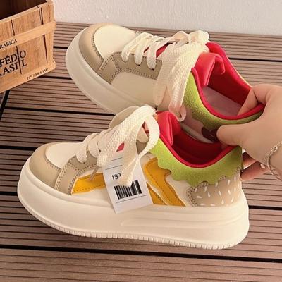 Fashion New Color-blocked Fashionable Comfortable Breathable Thick-soled Slim-fitting Cute Temperamental Casual Women's Sneakers