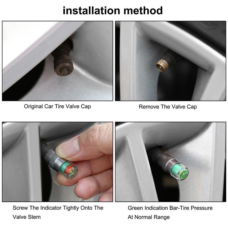 4Pcs/Set Tire Pressure Indicator Valve Stem Cap Covers38-32-36 PSI Sensor Gauge